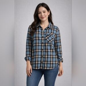J. Jill Flannel Blue Plaid Long Sleeve Button Up Shirt Small Petite